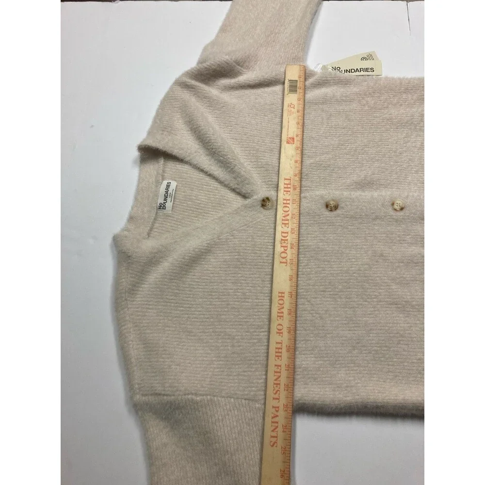 No Boundaries Girls L (12-14) Knit Cardigan Sweater Button Front V-Neck Beige